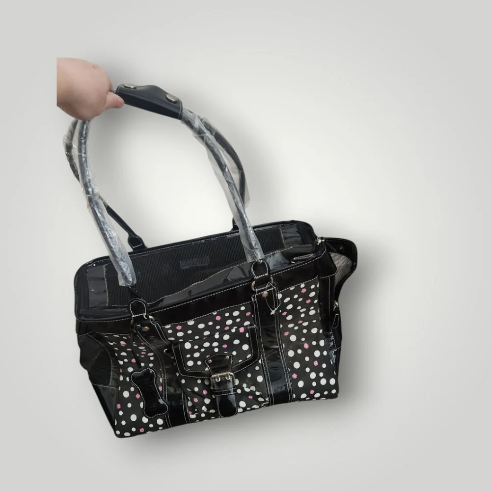 East Side Collection Small Pet Carry Bag Tote Black Pink black white poka dot